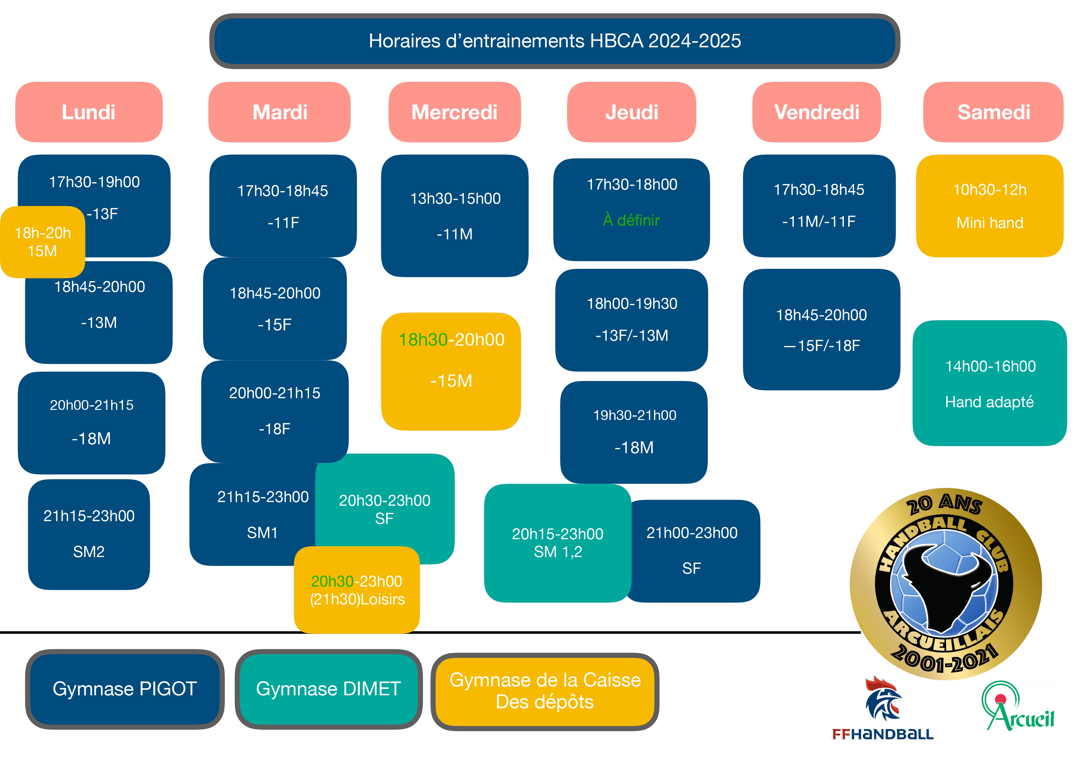 Créneaux d'entraînement